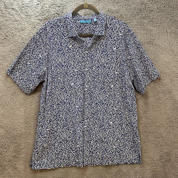 Tori Richard Men's XL Short Sleeve Button Up Shark Design Blue White Beach - Picture 9 of 11